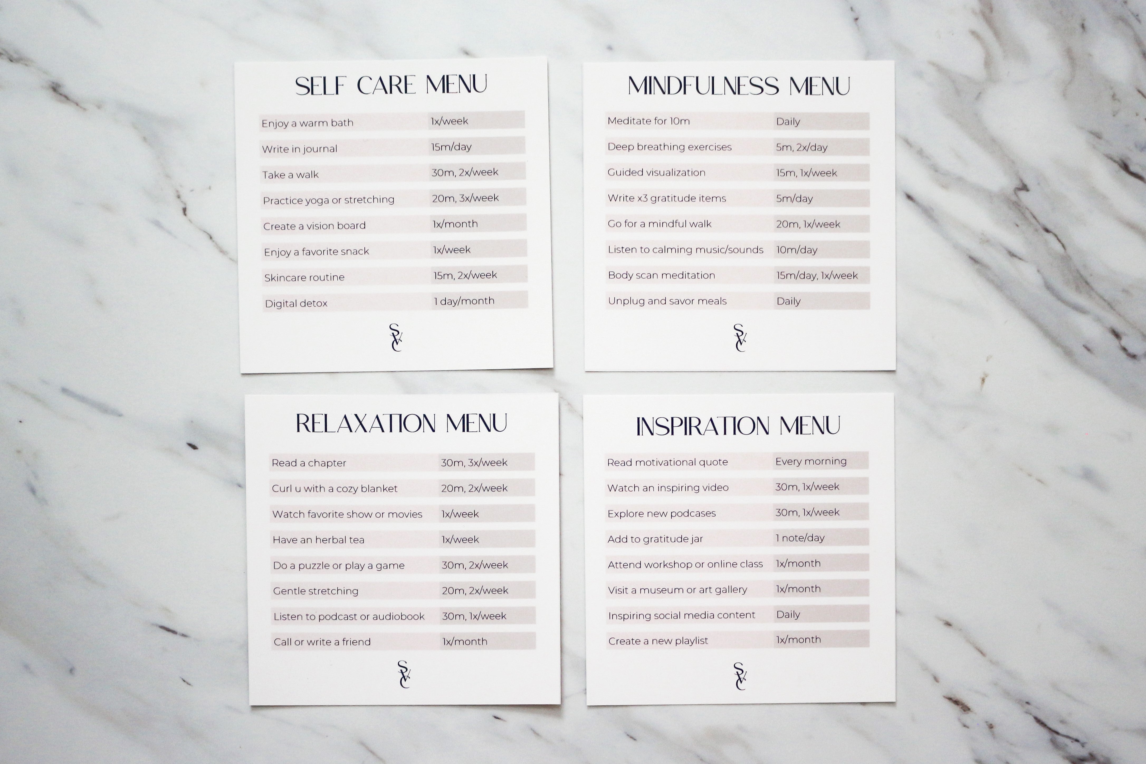 Self Care & Lifestyle Menu Cards (Editable)