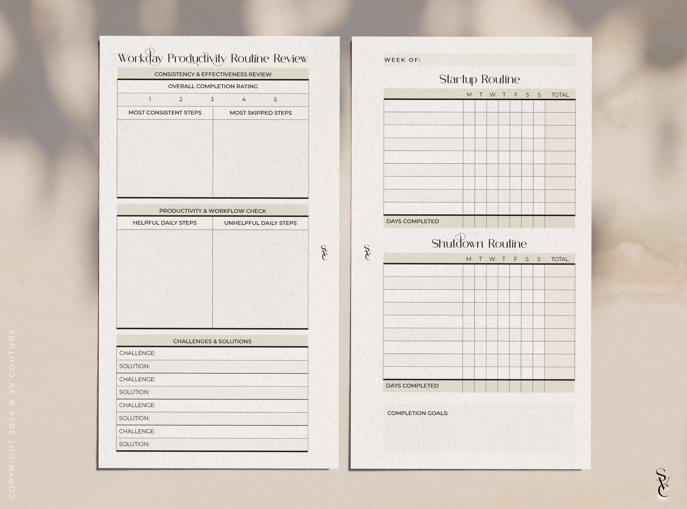 Startup & Shutdown Workday Routines Tracker + Reflection