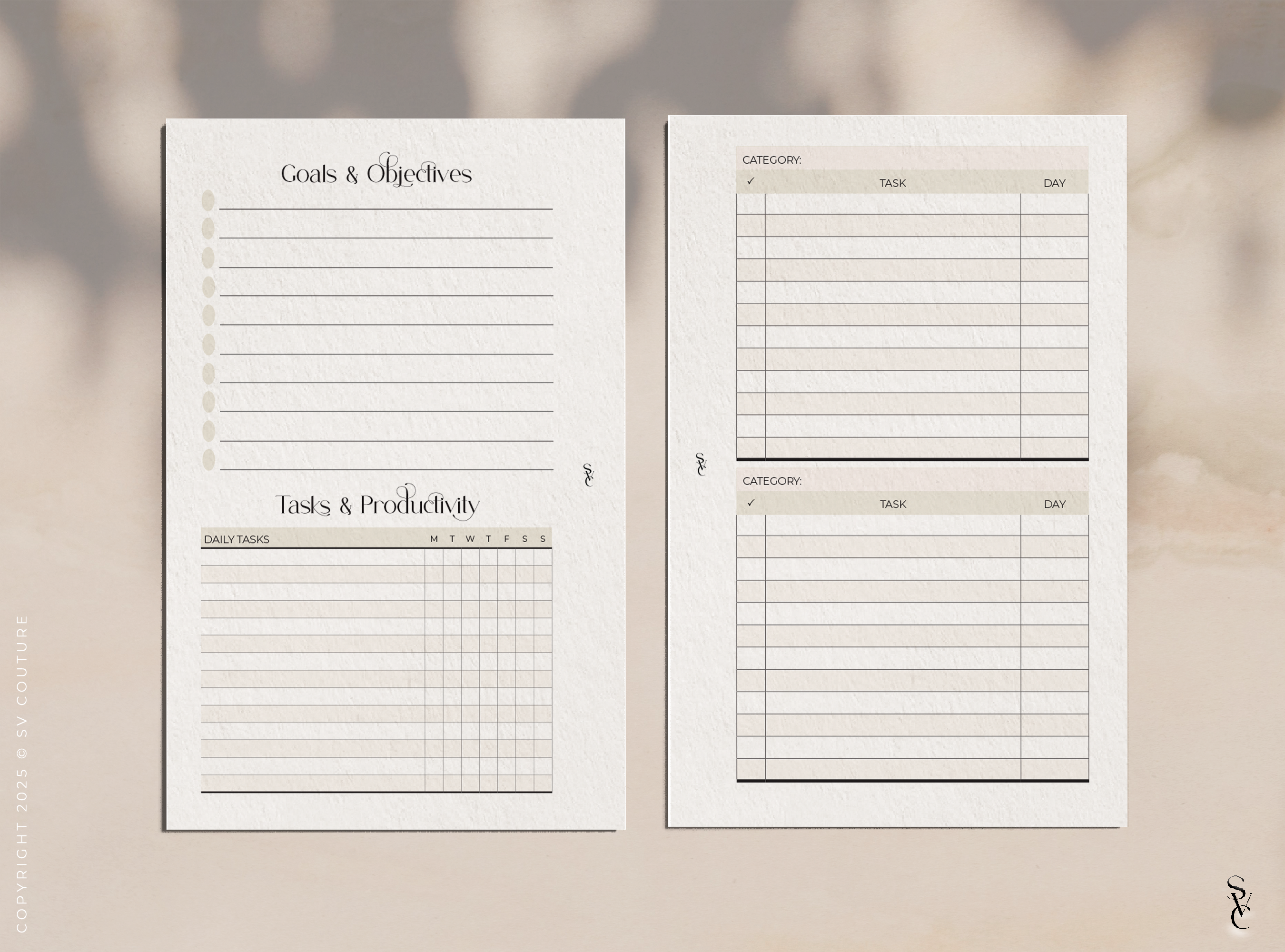 Weekly Overview Planner w/ Categorized Checklists
