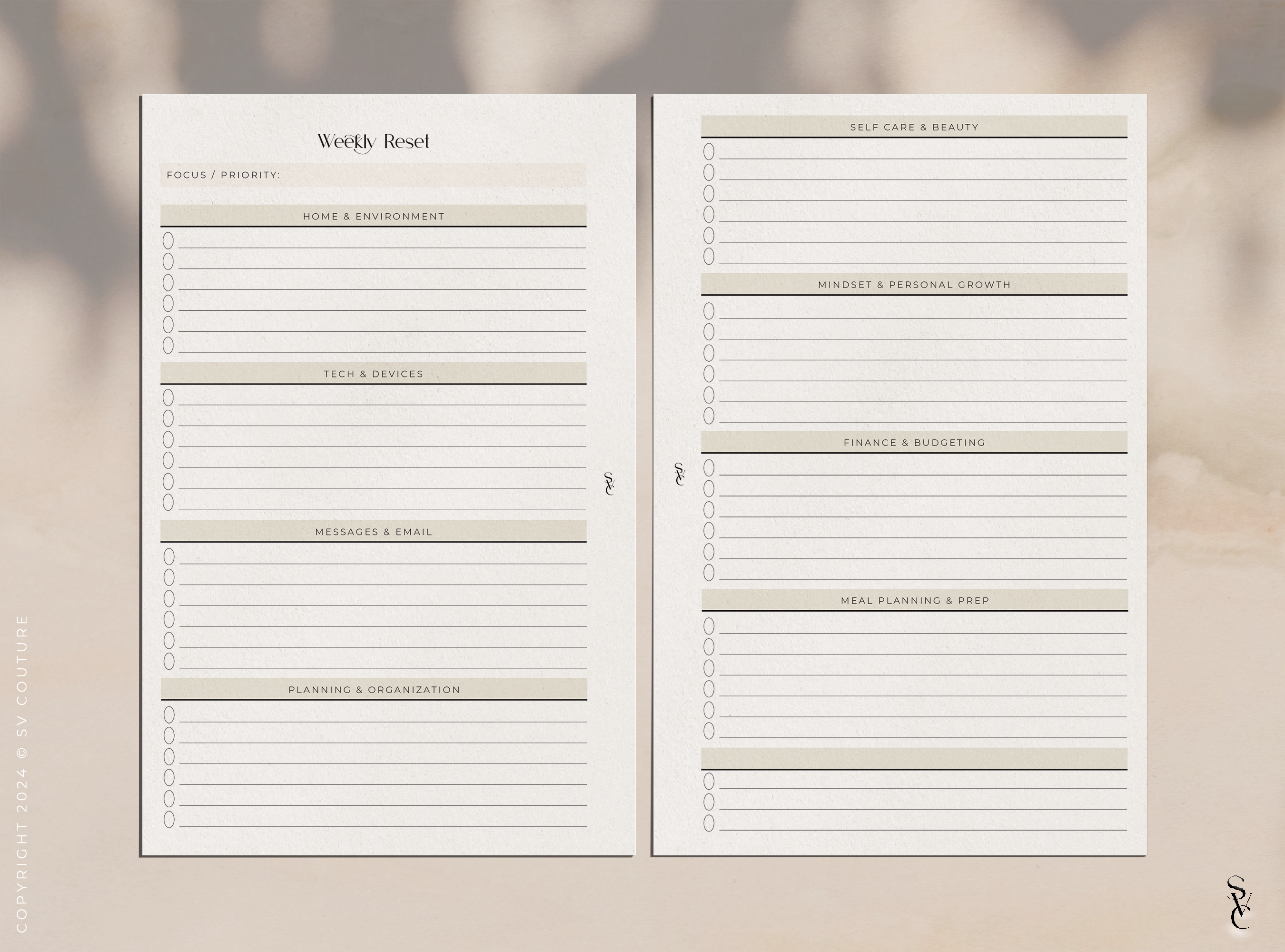Weekly Reset Planner