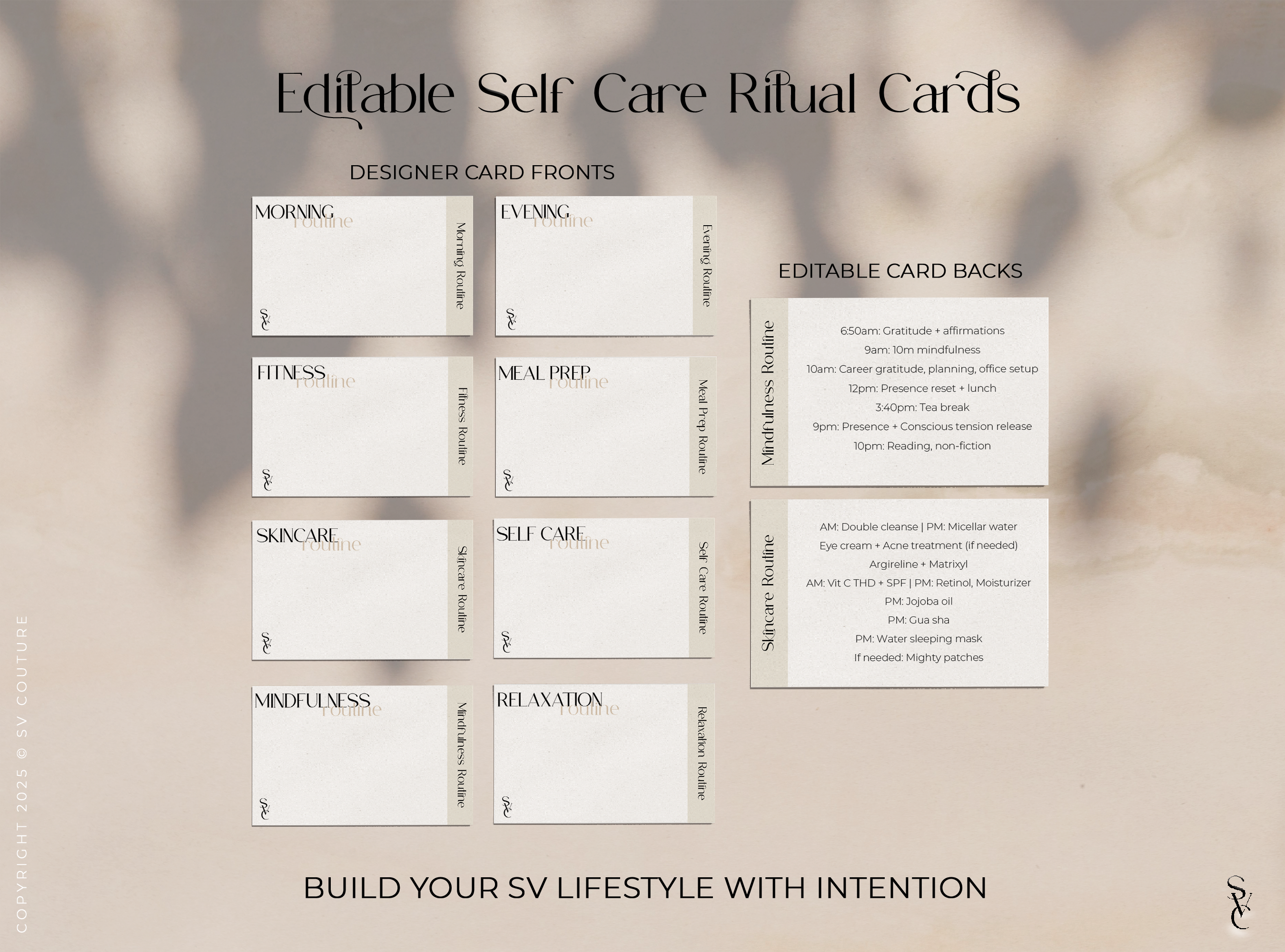 Wellness & Self Care Routine Cards (Editable)