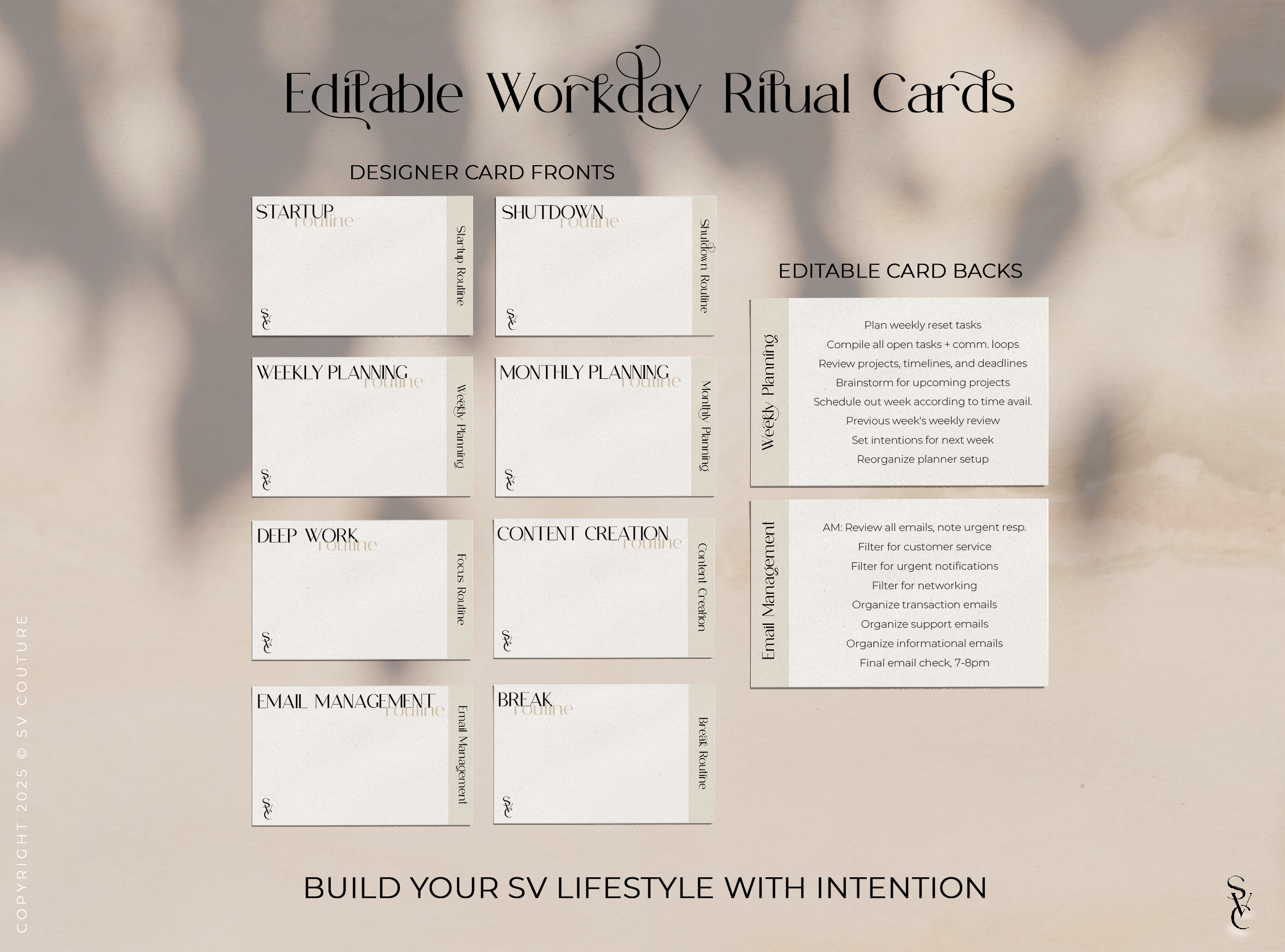 Workday Productivity Routine Cards (Editable)